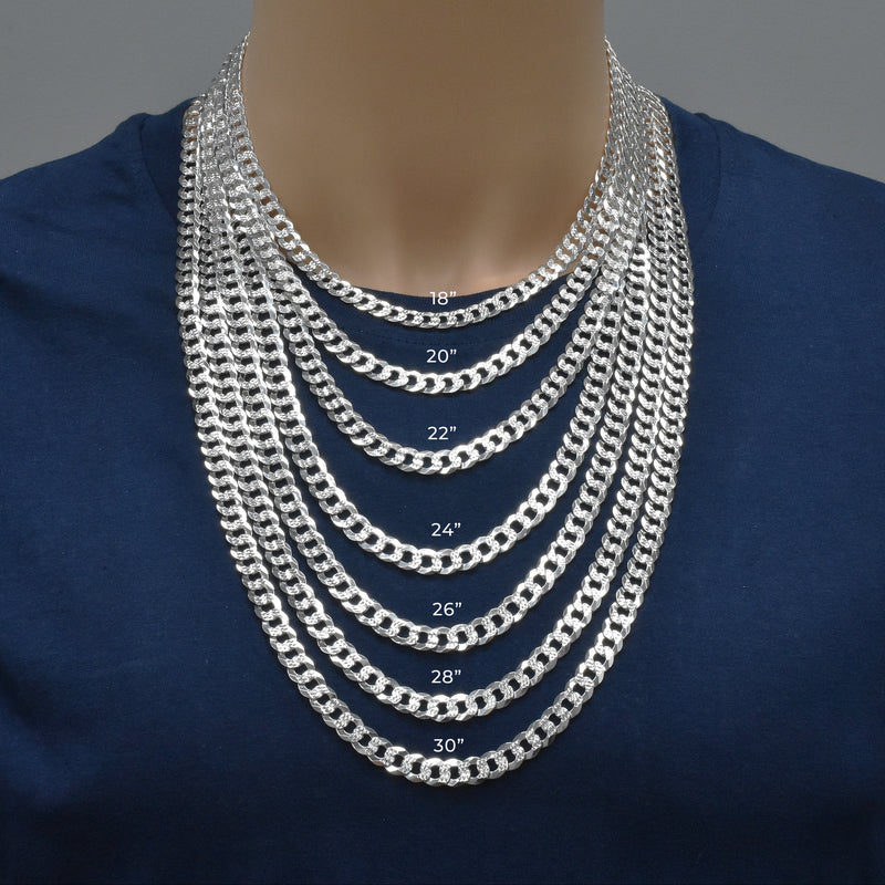 Curb 200 1 Side Diamond Cut 1 Side Plain Chain or Bracelet 7.9mm - CH631