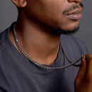 925 Sterling Silver Miami Curb Platinlux Plated One Sided Pyramid Pave 200 7mm Chain - CH956 BLK