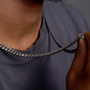 925 Sterling Silver Miami Curb Platinlux Plated One Sided Pyramid Pave 200 7mm Chain - CH956 BLK