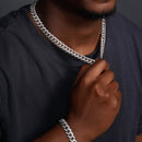 Rhodium Plated 925 Sterling Silver CZ Encrusted Curb Chain or Bracelet 11.7mm - CHCZ104 RH