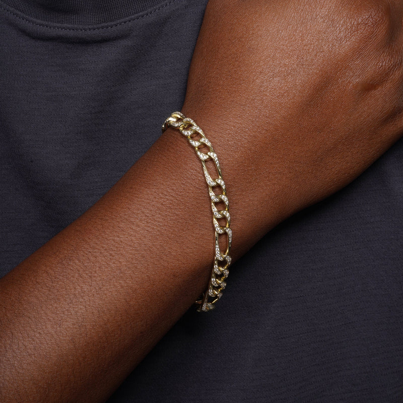 Gold Plated 925 Sterling Silver CZ Encrusted Figaro Chain or Bracelet 8.2mm - CHCZ112 GP