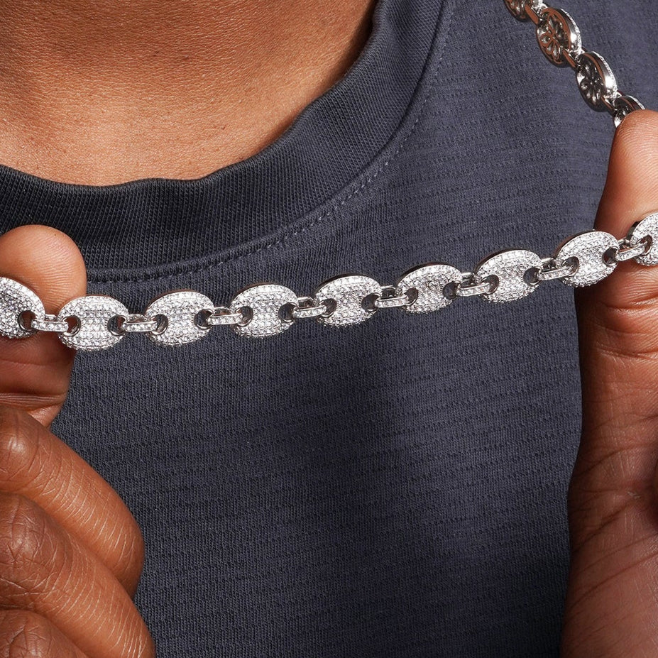 Rhodium Plated 925 Sterling Silver CZ Encrusted Oval Link Chains 10.5mm - CHCZ114 RH