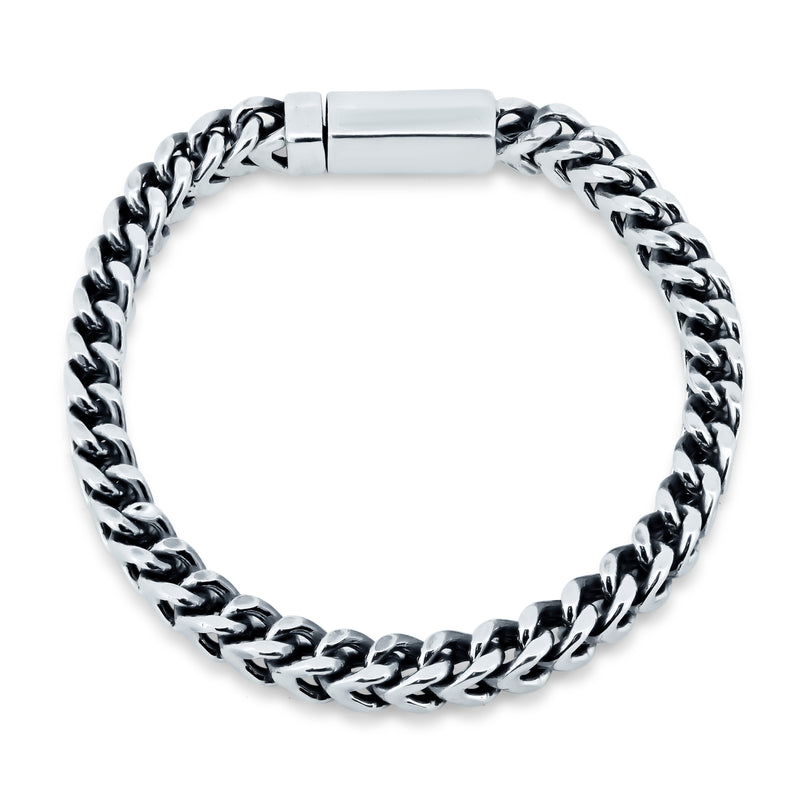 Rhodium Plated 925 Sterling Silver Franco Bracelet with Bar Lock 6.5mm - CHHB007