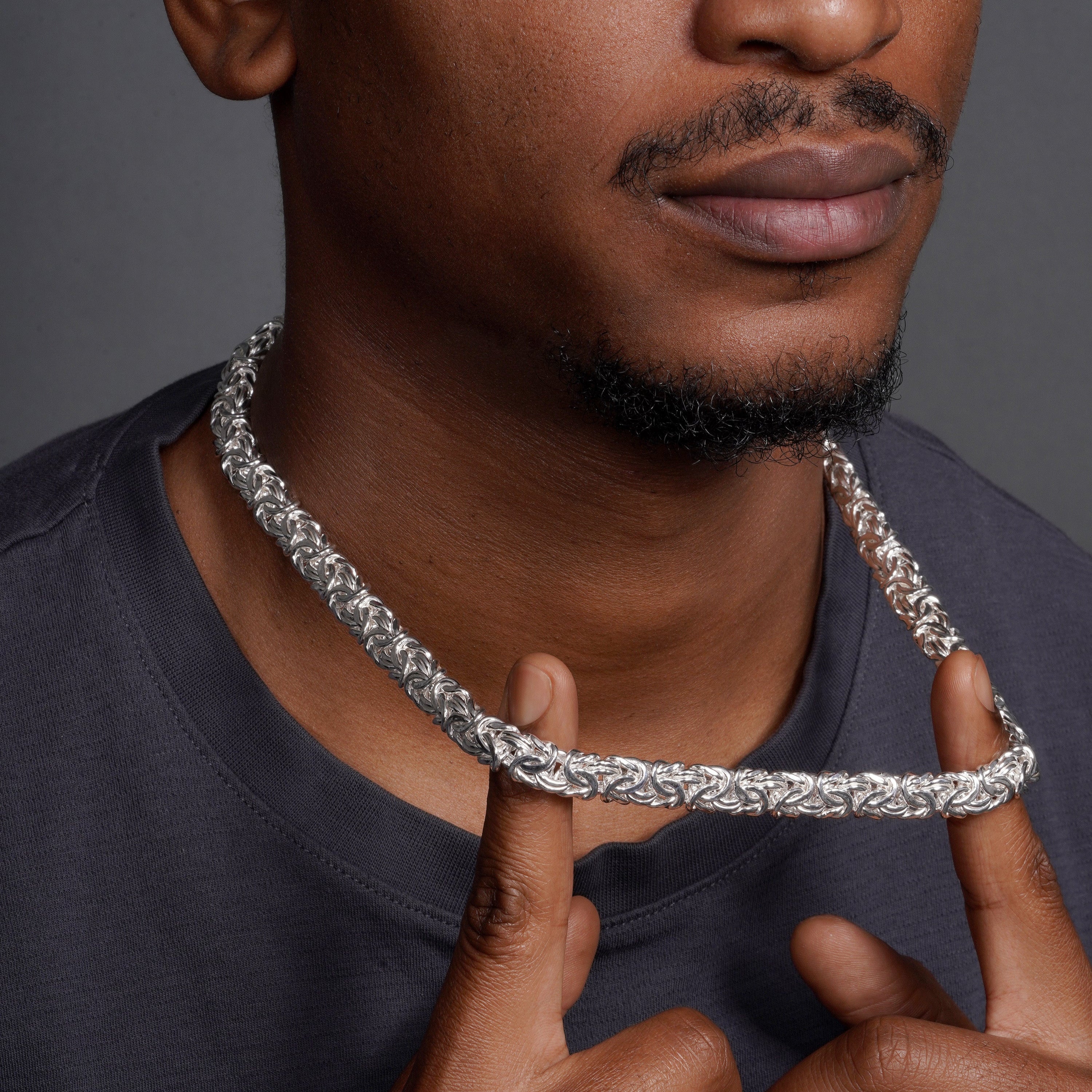 Cadena y pulsera bizantina plana antideslustre de plata de ley 925 de 11,1 mm - CHHW131