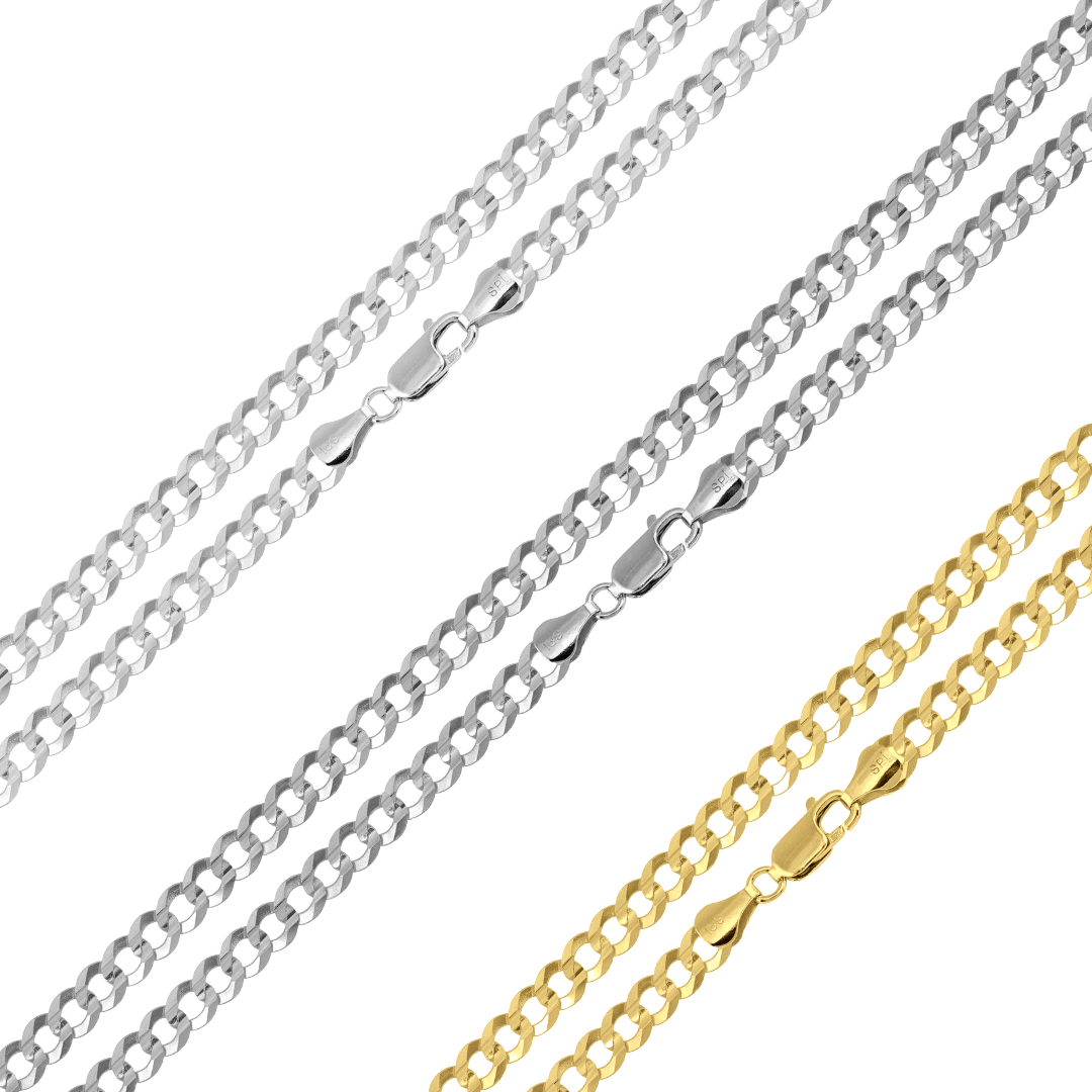 925 Sterling Silver Super Flat Curb Chain or Bracelet