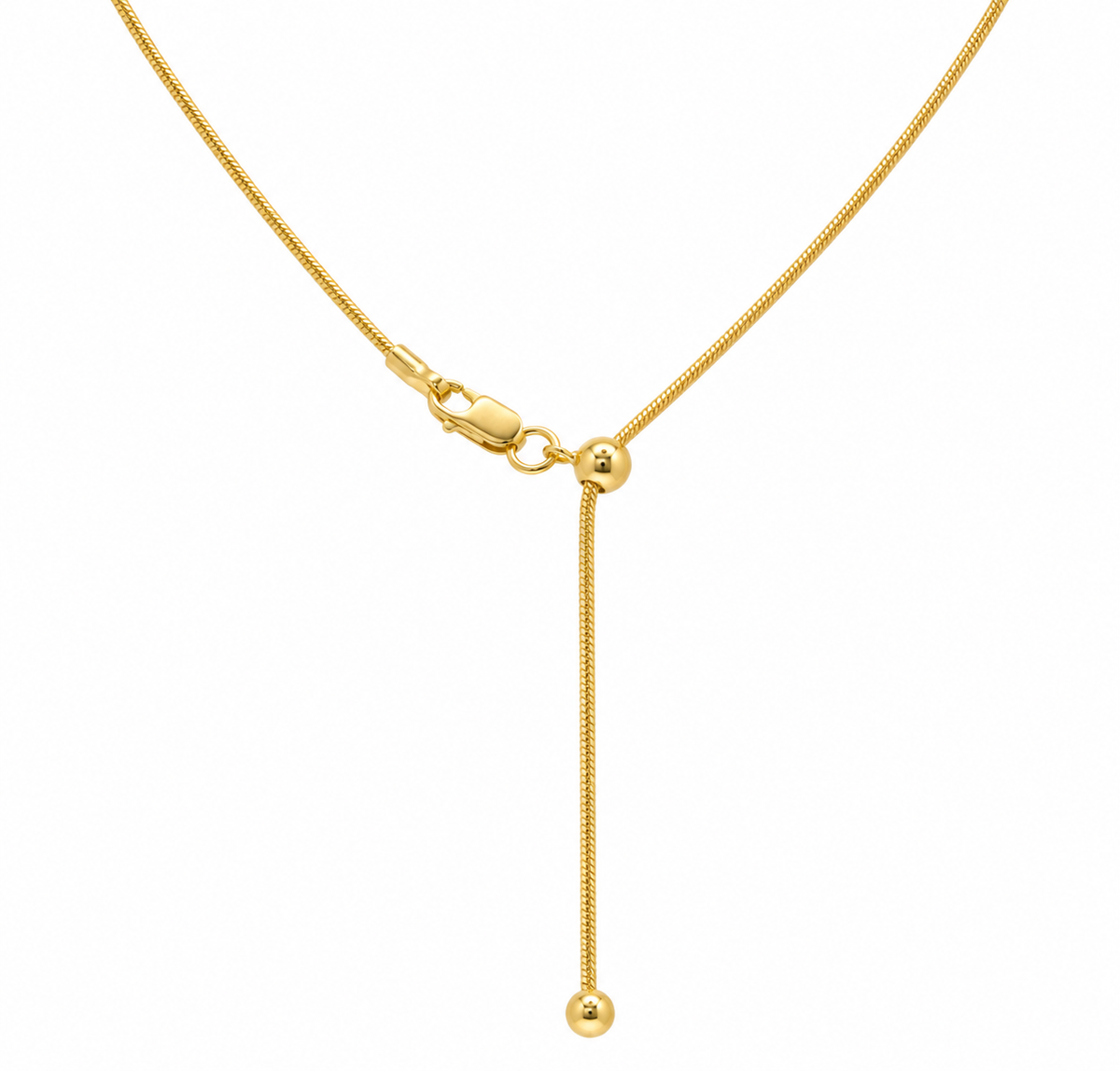 Collar de cadena ajustable con diseño de serpiente redonda de plata de ley 925 bañado en oro - DIN00012GP