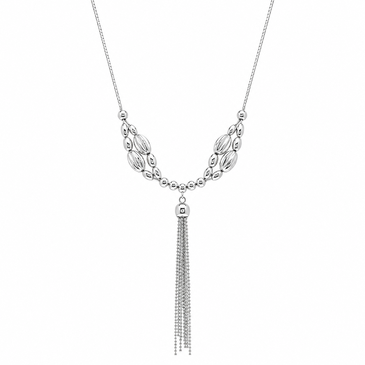 Plated 925 Sterling Silver Multi Beaded Tassle Necklace - DIN00060