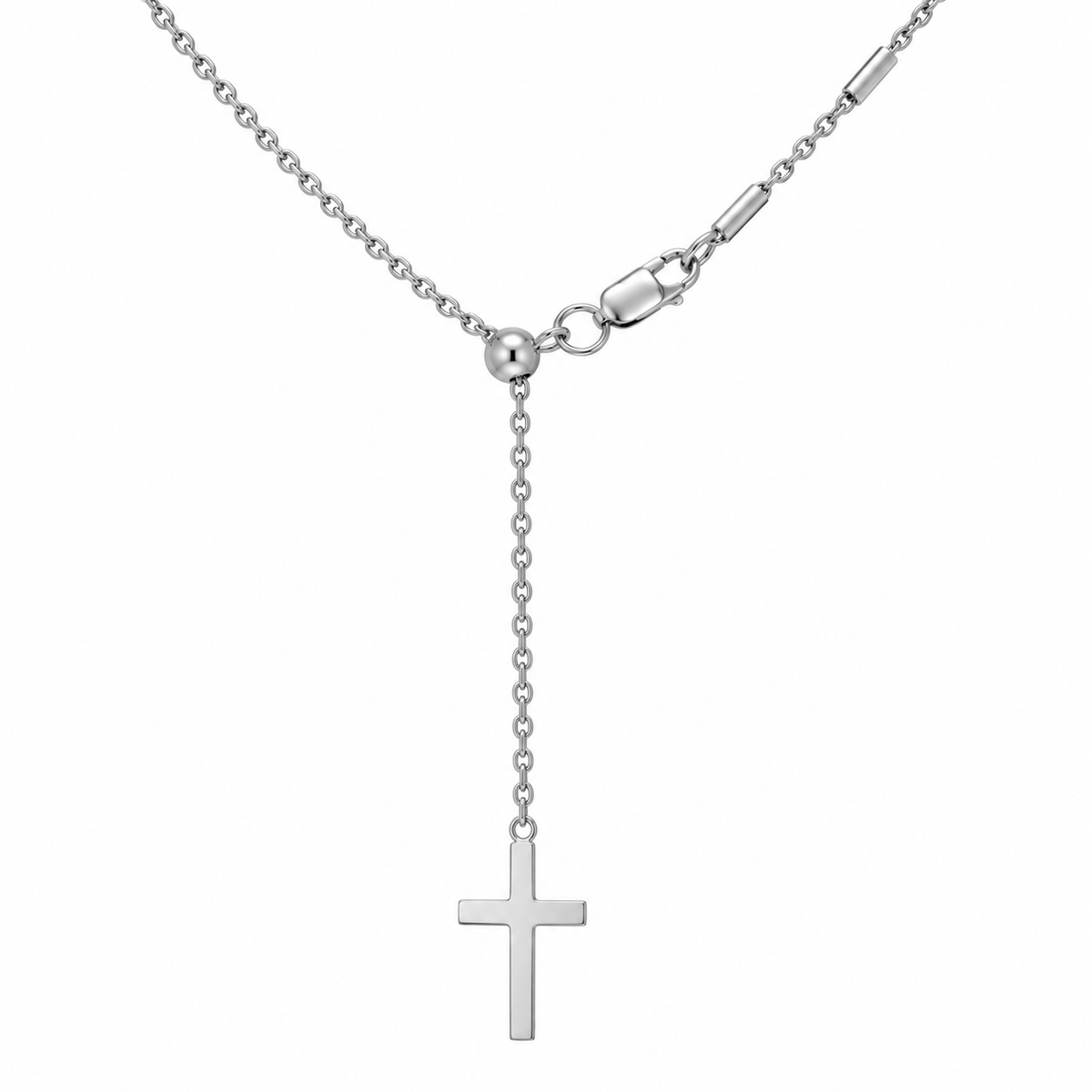 Cadena de tubo deslizante de plata esterlina 925 bañada en rodio con colgante de cruz - DIN00065RH