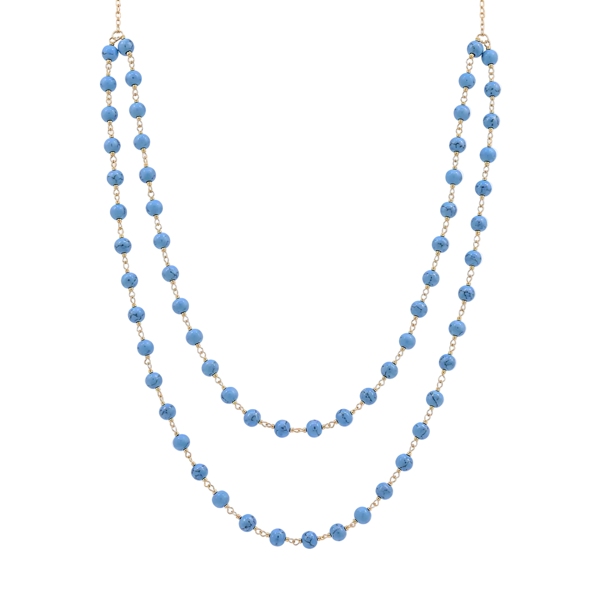Plated 925 Sterling Silver Layered Double Strand Turquoise Bead Necklace - DIN00070