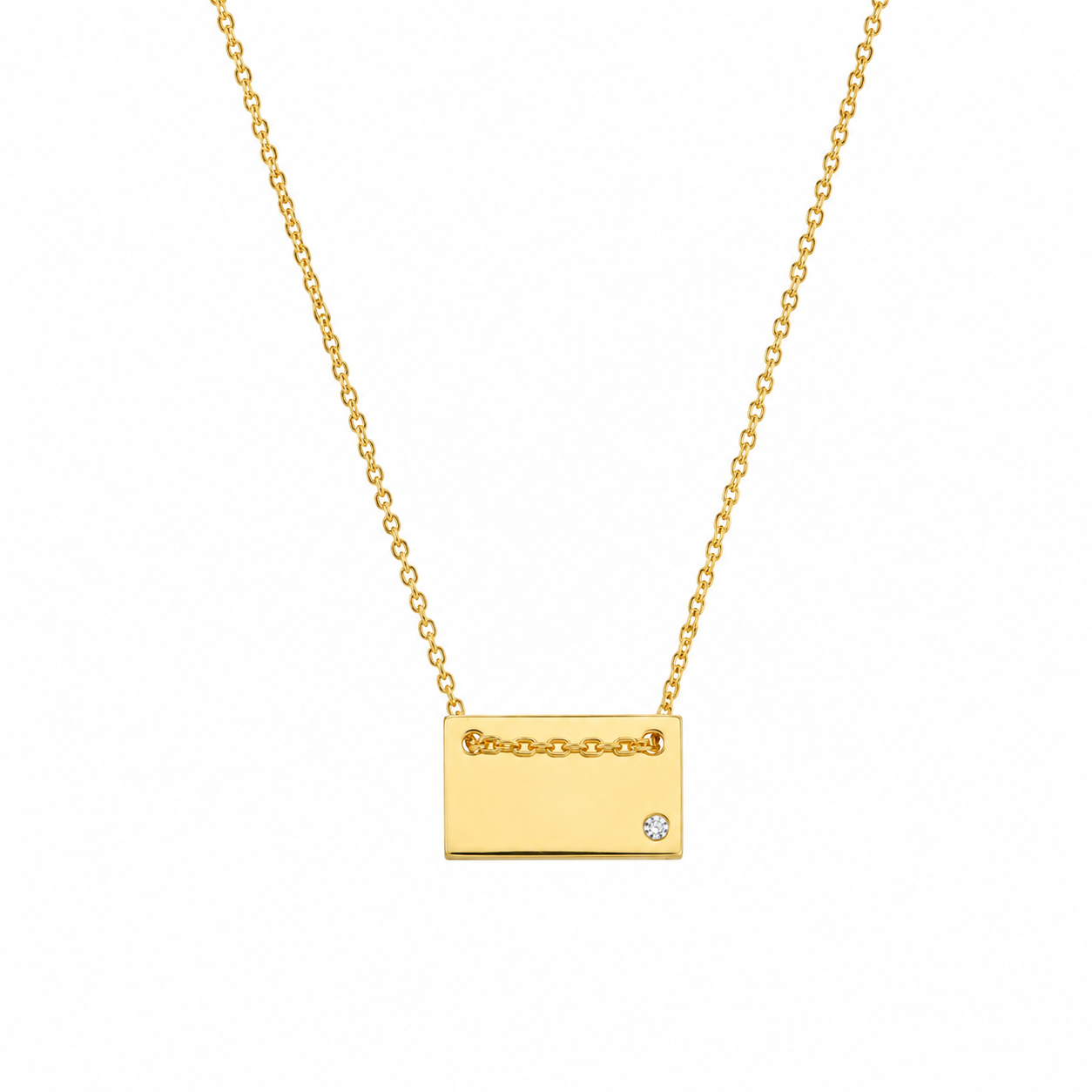 Collar rectangular pequeño grabable de plata de ley 925 bañado en oro con circonita - DIN00077GP