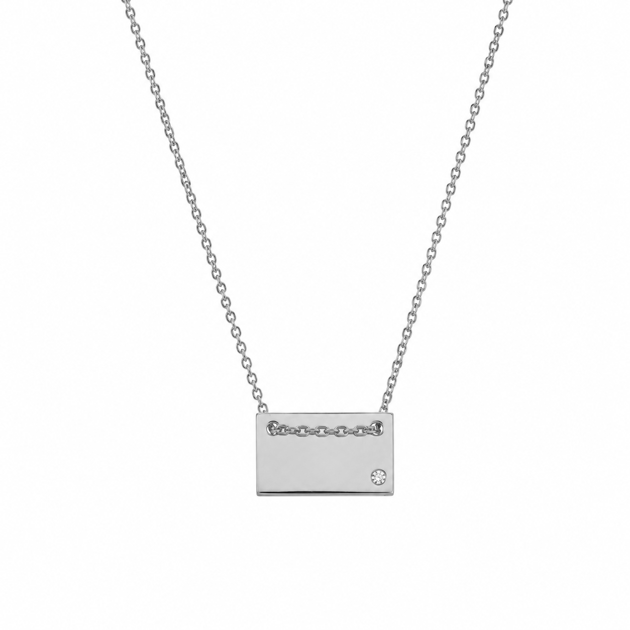 Collar rectangular pequeño grabable de plata de ley 925 bañado en oro con circonita - DIN00077GP