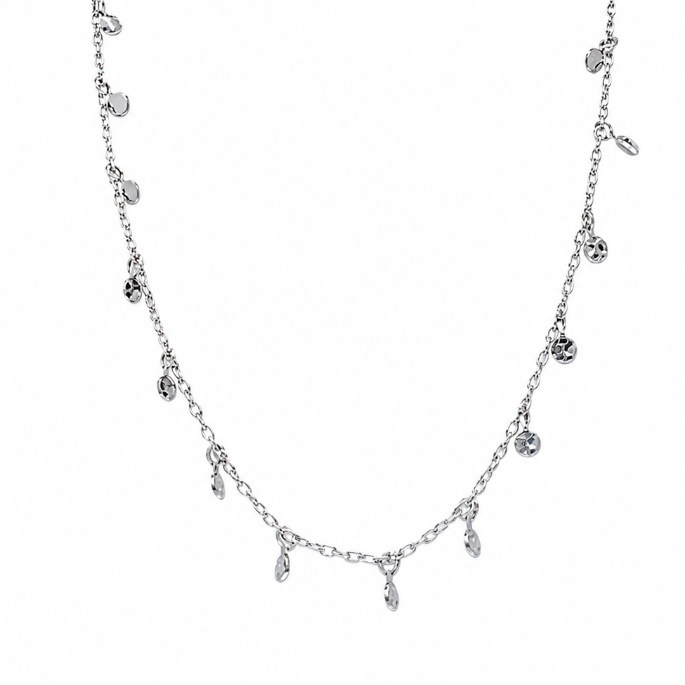 Rhodium Plated 925 Sterling Silver Dangling Circle Confetti Necklace - DIN00081RH