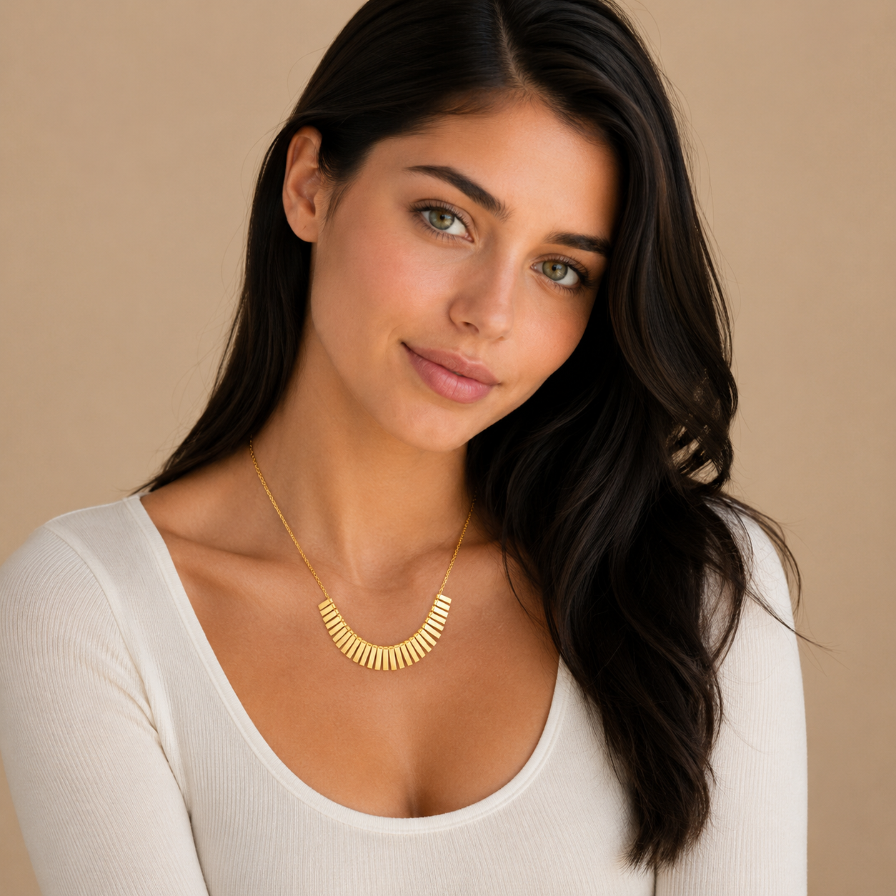 Gold Plated 925 Sterling Silver Multi Flat Bar Accent Necklace - DIN00093GP