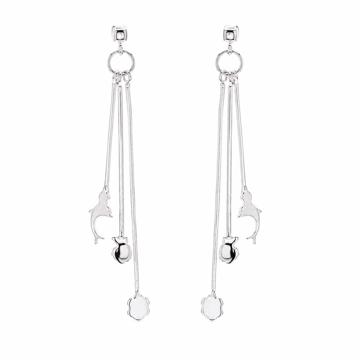 Rhodium Plated 925 Sterling Silver Multi Dangle Sea Animal Earrings - DSE00026