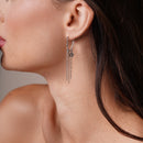 Pendientes de tuerca de estrella abierta colgantes de alambre múltiple chapados en rodio de plata 925 - DSE00027