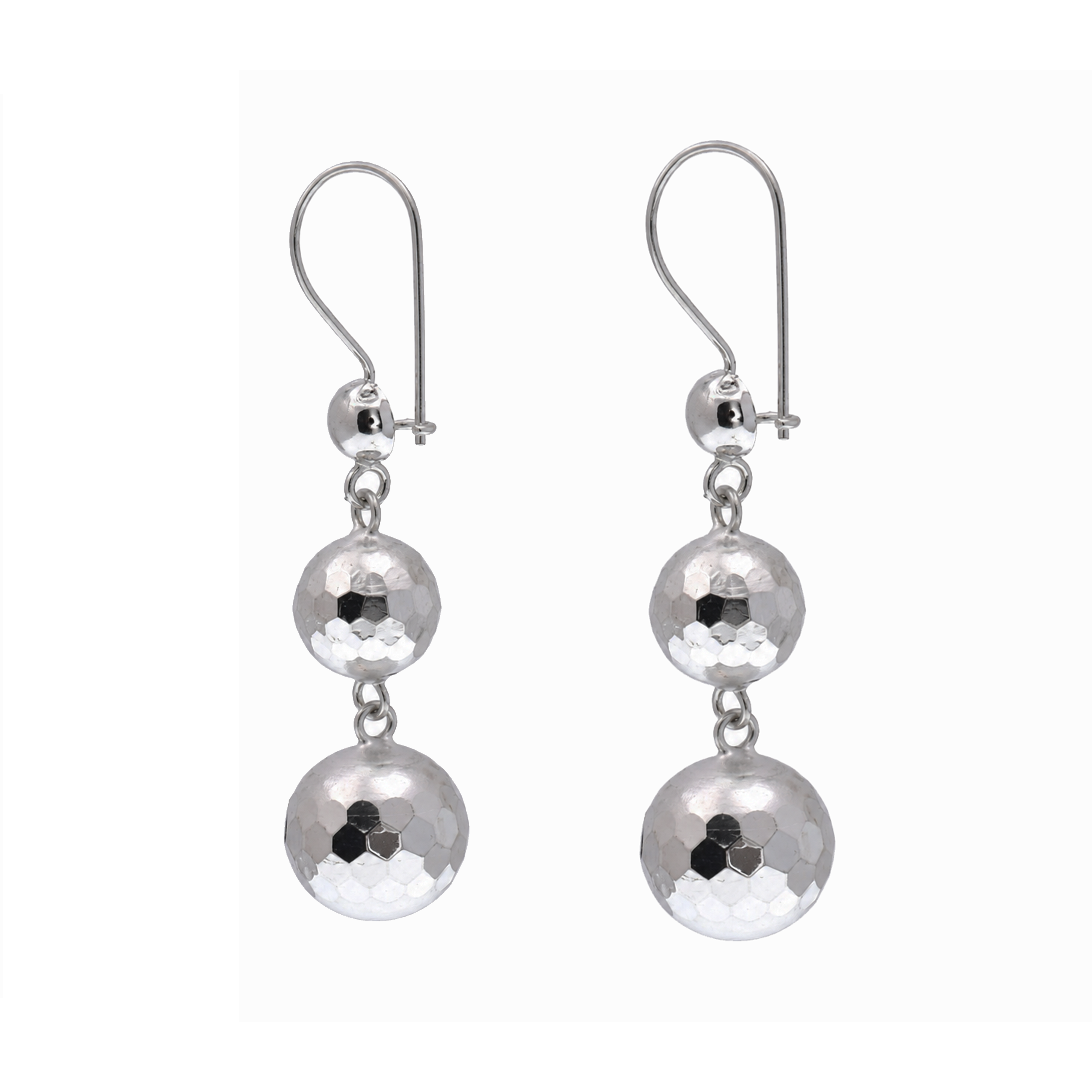 Rhodium Plated 925 Sterling Silver Graduated Round Faceted Bead Earrings - DSE00075