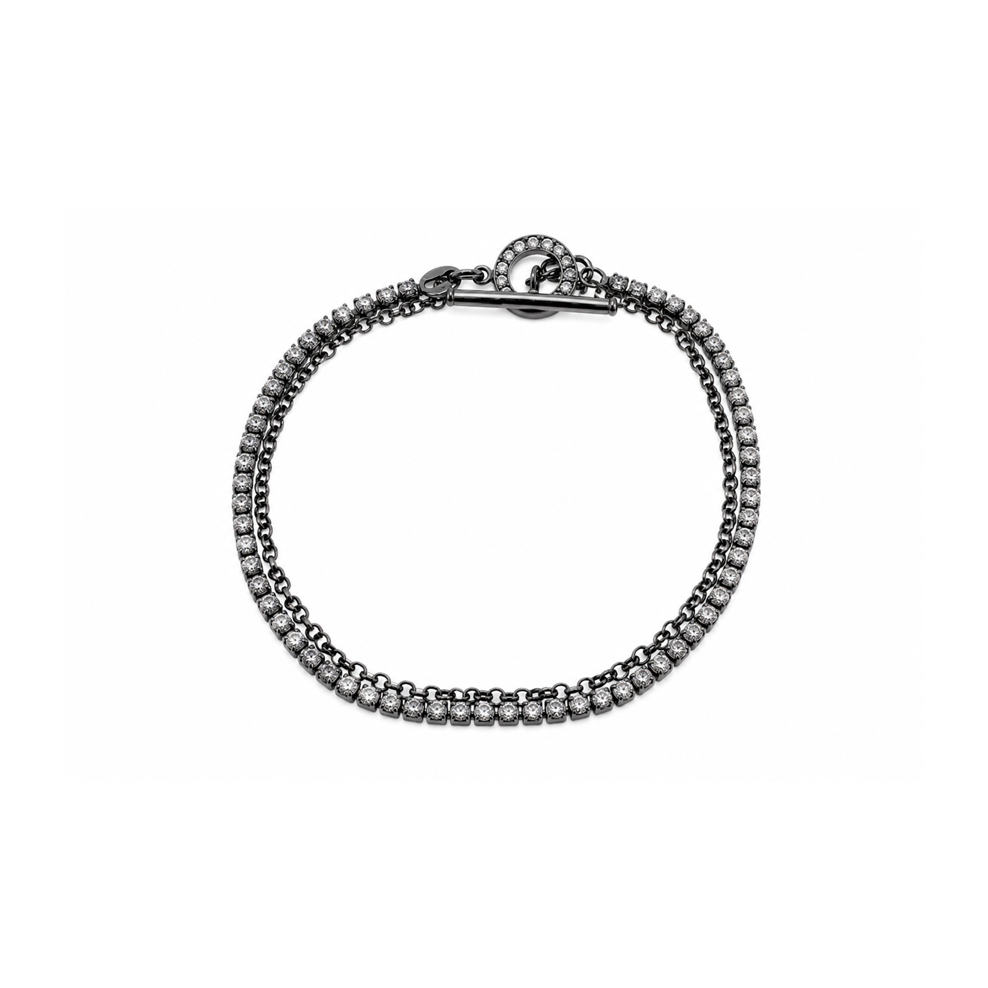 Clearance-925 Sterling Silver CZ & Chain Link Strand Italian Bracelet - ECB00105