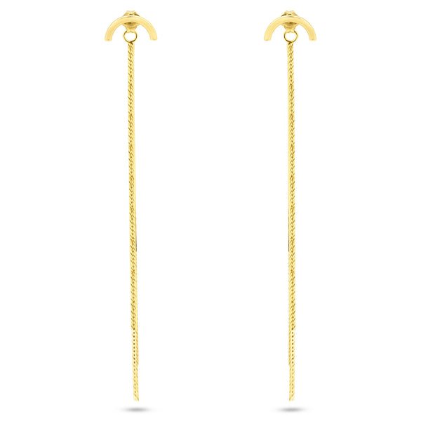 Silver 925 Gold Plated Multi Herringbone Dangling Crescent Stud Earrings - ECE00066GP