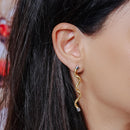 Silver 925 Rhodium and Gold Plated Long Spiral Dangling Stud Earrings - ECE002GP