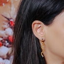 Silver 925 Rhodium and Rose Gold Plated Long Spiral Dangling Stud Earrings - ECE002RGP