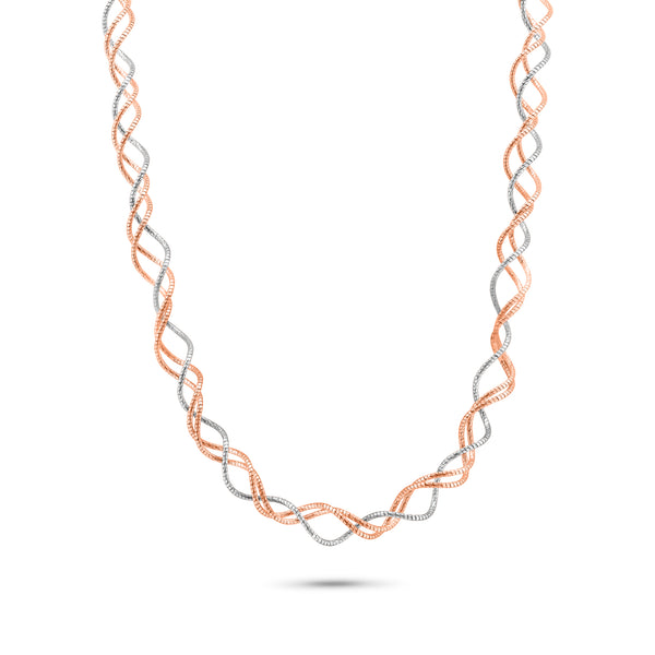 Sterling Silver 2 Toned Rose Gold and Rhodium Plated Triple Twisted Italian Necklace - ECN00003RGP