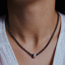 Collar de cadena Rolo chapado en rodio negro de plata 925 con colgante redondo de circonita micro pavé - ECN00008BW