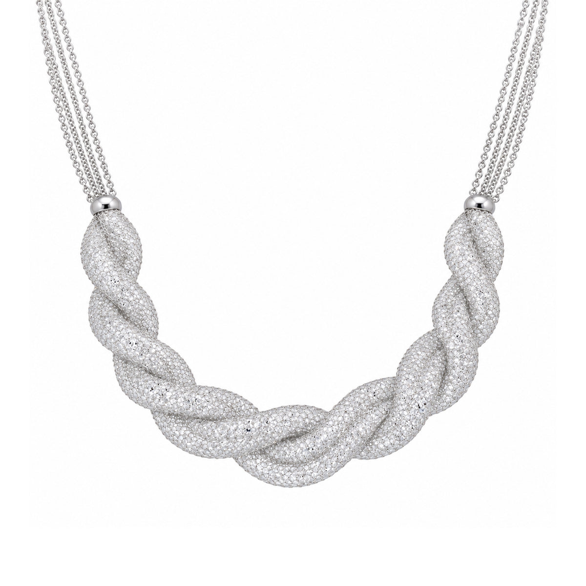 Clearance - Rhodium Plated 925 Sterling Silver Braided CZ Mesh Italian Necklace - ECN00011RH