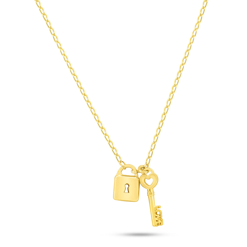 Collar de llave y candado de amor chapado en oro de plata 925 - ECN00070GP