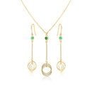 Gold Plated 925 Sterling Silver Dangling with Green CZ Set - ECS00001GP