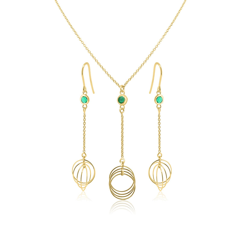 Gold Plated 925 Sterling Silver Dangling with Green CZ Set - ECS00001GP