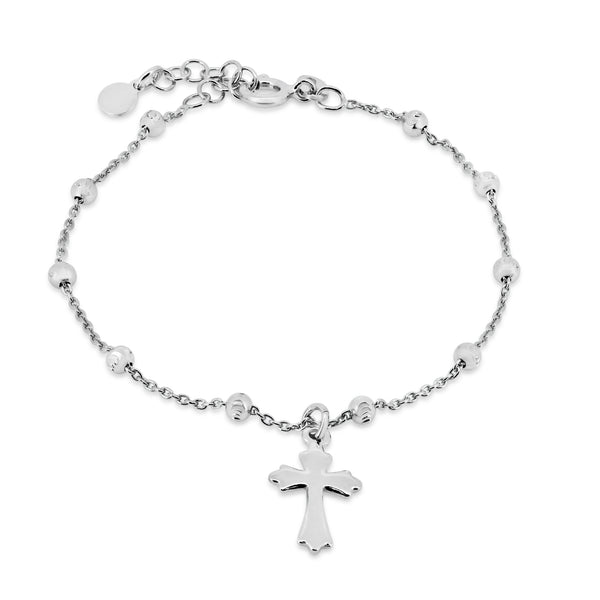Silver 925 Rhodium Plated DC Bead Rosary Bracelet - GCB00001-RH
