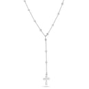 Rhodium Plated 925 Sterling Silver Beaded Rosary  Necklace - GCP00004-RH