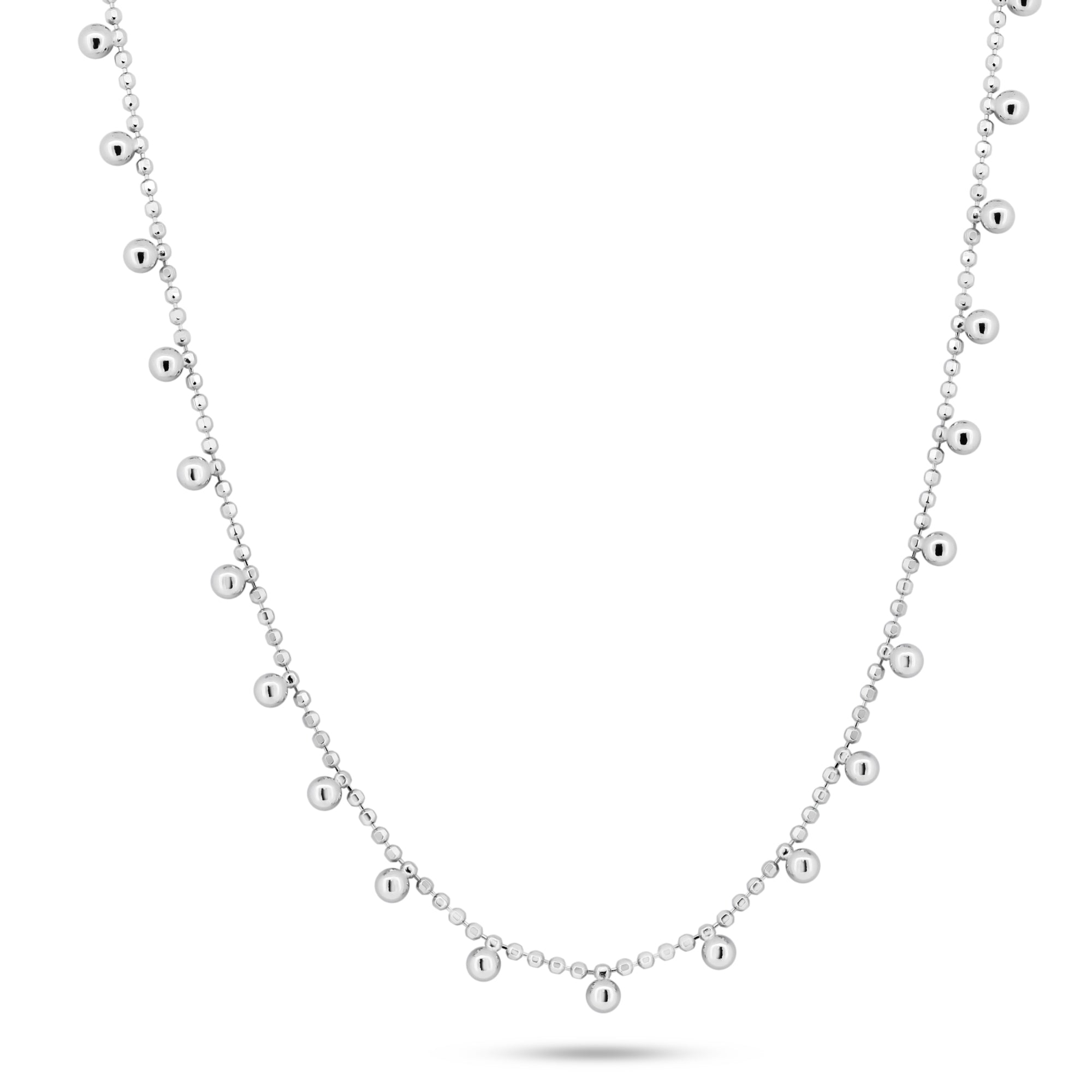 Rhodium Plated 925 Sterling Silver Multi Beaded Dangling Necklace - GCP00005-RH
