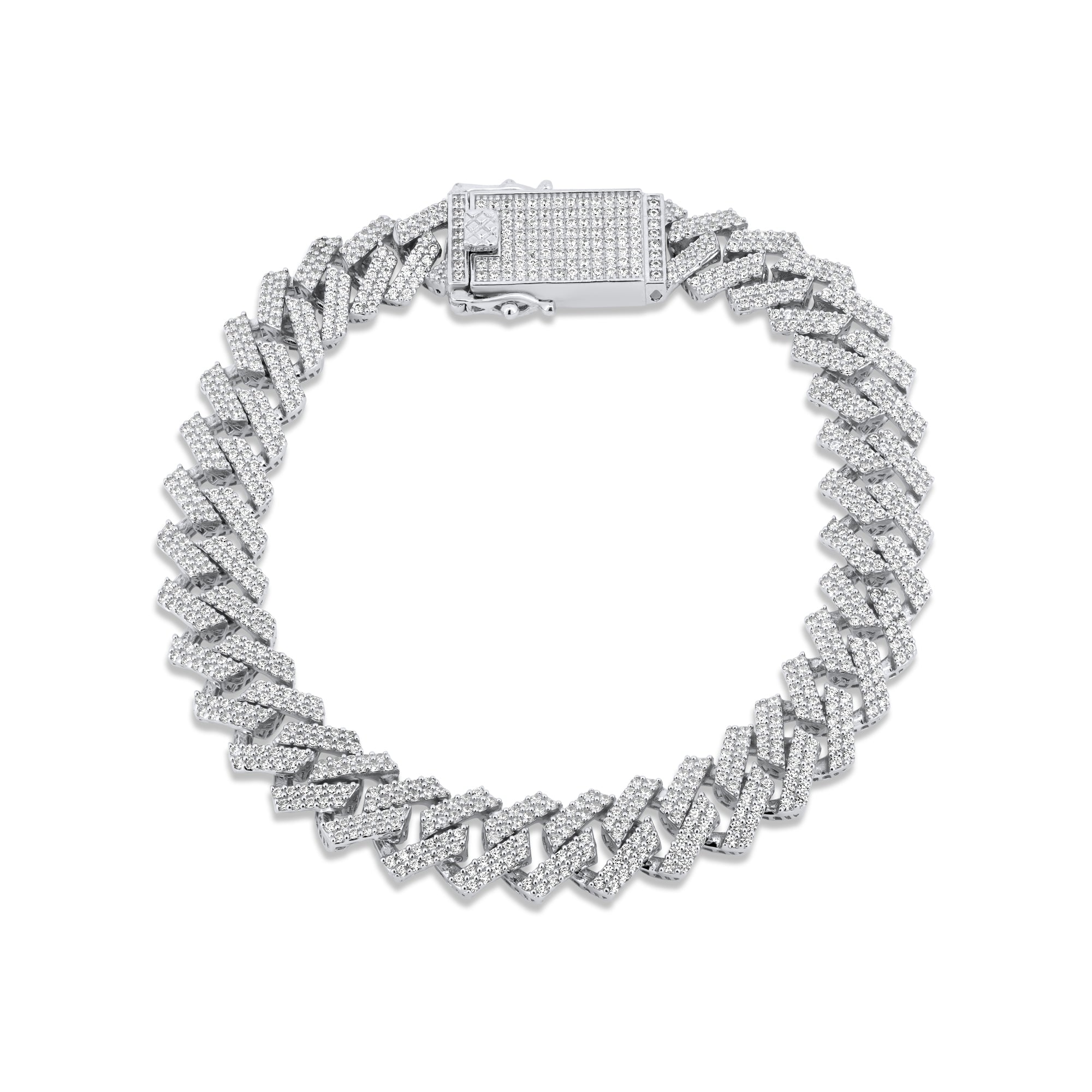 Rhodium Plated 925 Sterling Silver Moissanite Encrusted Miami