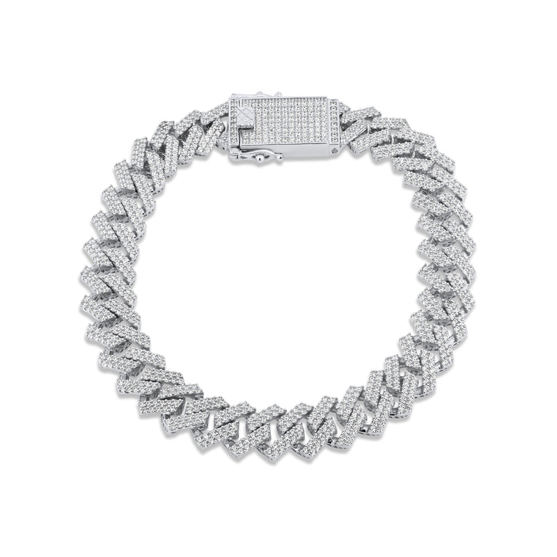 Cadena o pulsera de eslabones cubanos Miami de 10,2 mm con incrustaciones de circonitas en plata de ley 925 rodiada - GMN00198 | GMB00076