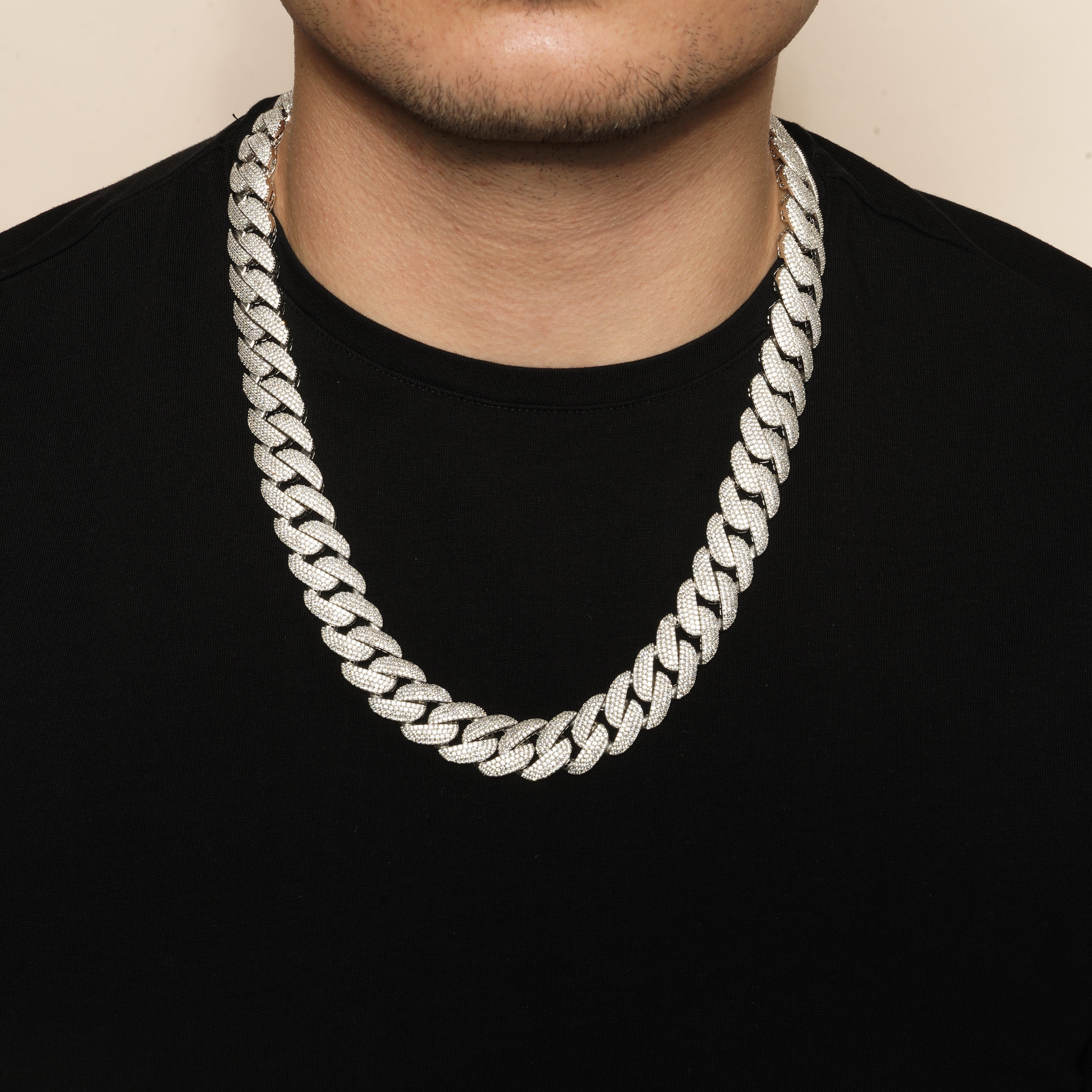 Rhodium Plated 925 Sterling Silver Pave CZ Iced Out Cuban Link 17mm Chain or Bracelet - GMN00244
