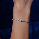 Silver 925 Rhodium Plated CZ Hamsa Hand Lariat Bracelet - GMB00039B-S