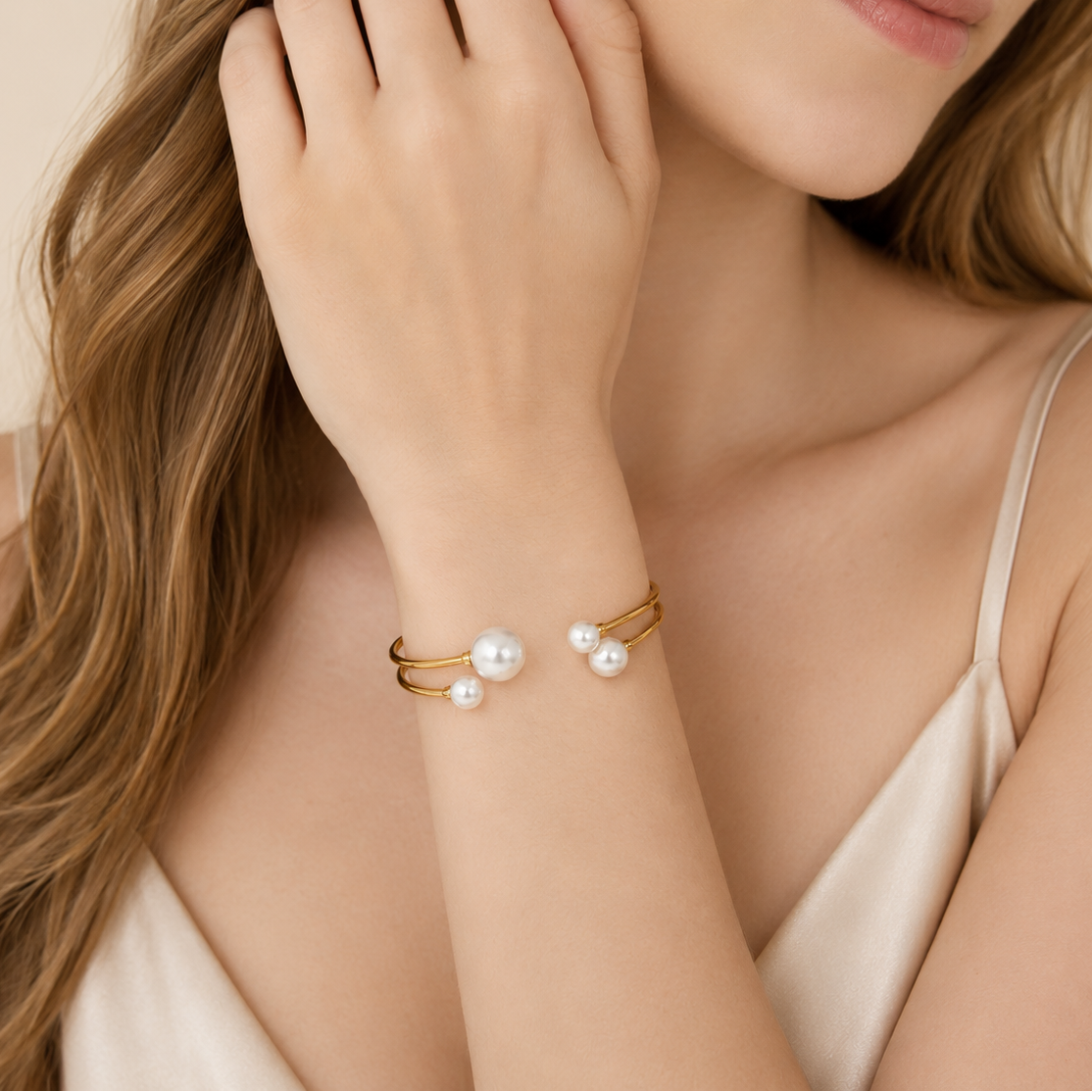 Gold Plated 925 Silver Fresh Water Pearl Cuff Bracelet- GMB00049GP