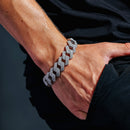 Rhodium Plated 925 Sterling Silver CZ Encrusted Square Miami Cuban Link Bracelet 17.0mm - GMB00074