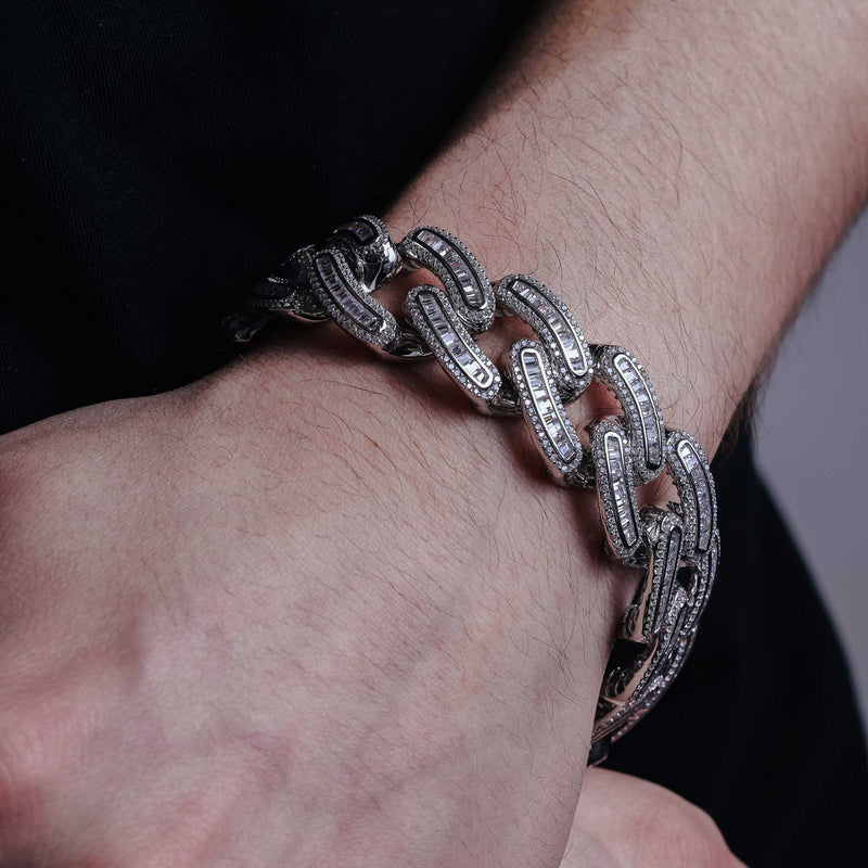 Rhodium Plated 925 Sterling Silver CZ Encrusted Miami Cuban Link Bracelet 19.5mm - GMB00094