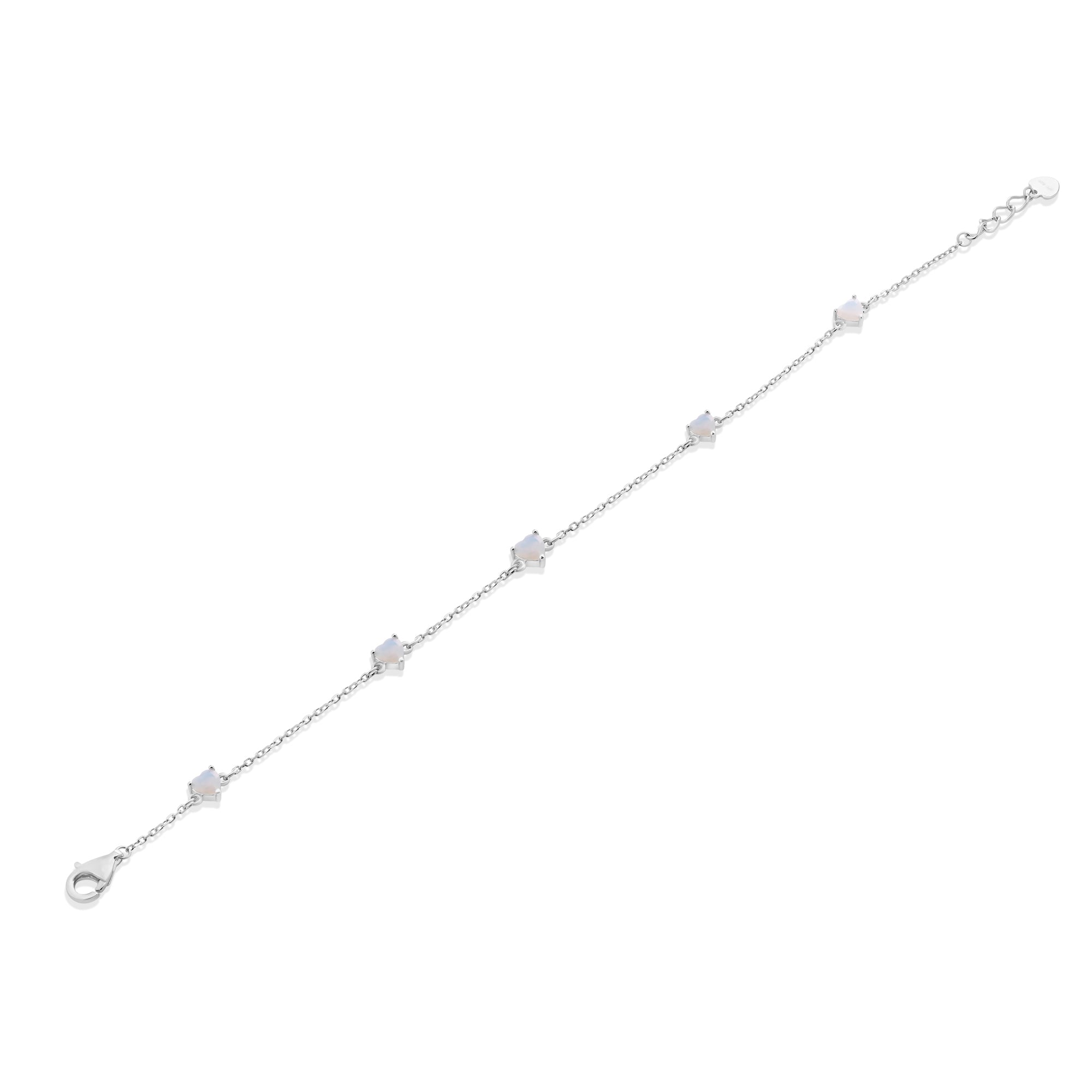 Rhodium Plated 925 Sterling Silver Multi Heart Opal Adjustable Bracelet  - GMB00202