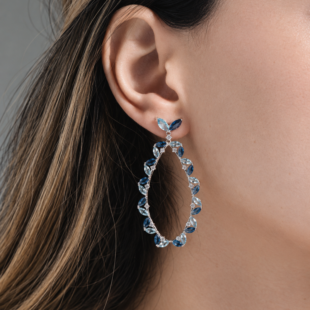 Rhodium Plated 925 Sterling Silver Large Birthstone CZ Dangle Earrings - GME00103