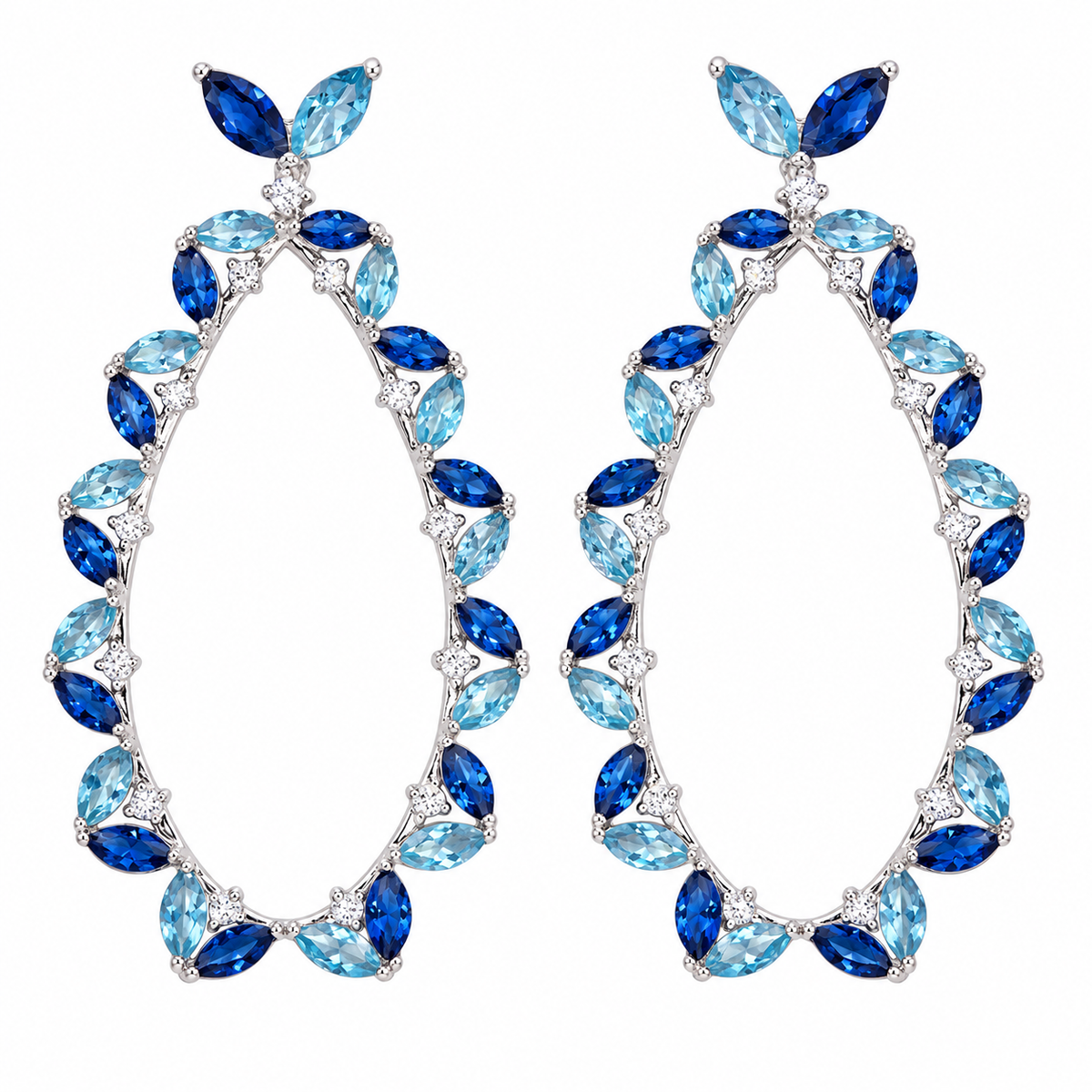 Rhodium Plated 925 Sterling Silver Large Birthstone CZ Dangle Earrings - GME00103
