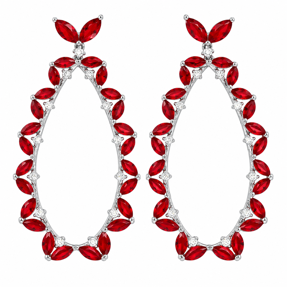 Rhodium Plated 925 Sterling Silver Large Birthstone CZ Dangle Earrings - GME00103