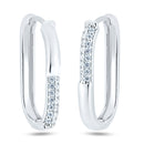 Rhodium Plated 925 Sterling Silver CZ Oval Hoop Earrings - GME00124