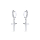 Rhodium Plated 925 Sterling Silver Cross 10mm Hoop Huggie Earrings - GME00147