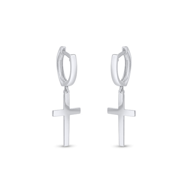 Silver 925 Rhodium Plated Cross 10mm Hoop Huggie Earrings - GME00147