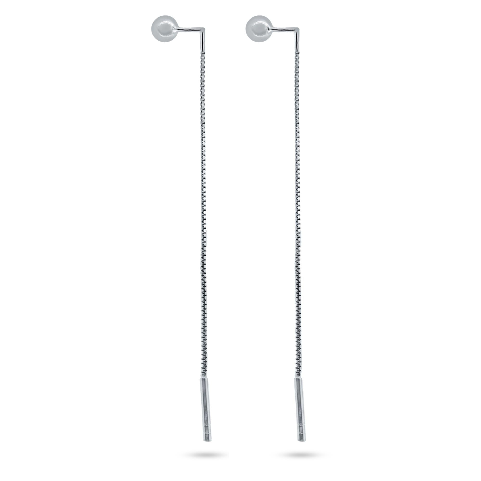 Pendientes enhebradores de cuentas de plata de ley chapada en rodio - GME00148