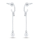 Pendientes de plata de ley con circonita cúbica y perlas colgantes chapadas en rodio - GME00149