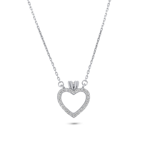 Rhodium Plated 925 Sterling Silver Heart CZ Necklace - GMN00202
